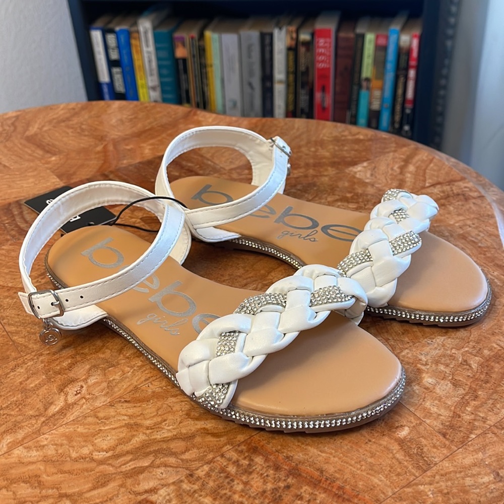 NWT bebe girls | White Braided-Strap Sandal with Silver Bling  ZL840